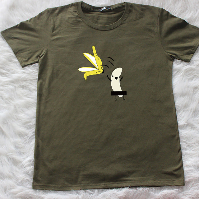 Women's Banana Funny Print Short Sleeve T-Shirt Fashion Casual O-Neck Tops