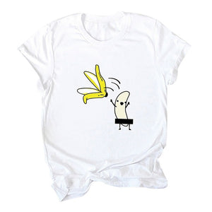 Women's Banana Funny Print Short Sleeve T-Shirt Fashion Casual O-Neck Tops